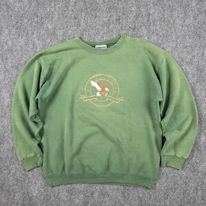 Vtg 90s Hanes Timber Ridge Eagle Sweatshirt M - Olive Green Nature Crewneck